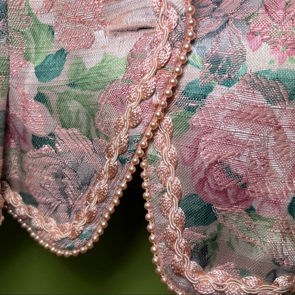 VTG 80s Floral Blazer Pink Cottagecore Lace Beaded USA Nah Nah size 5/6 - Picture 2 of 7